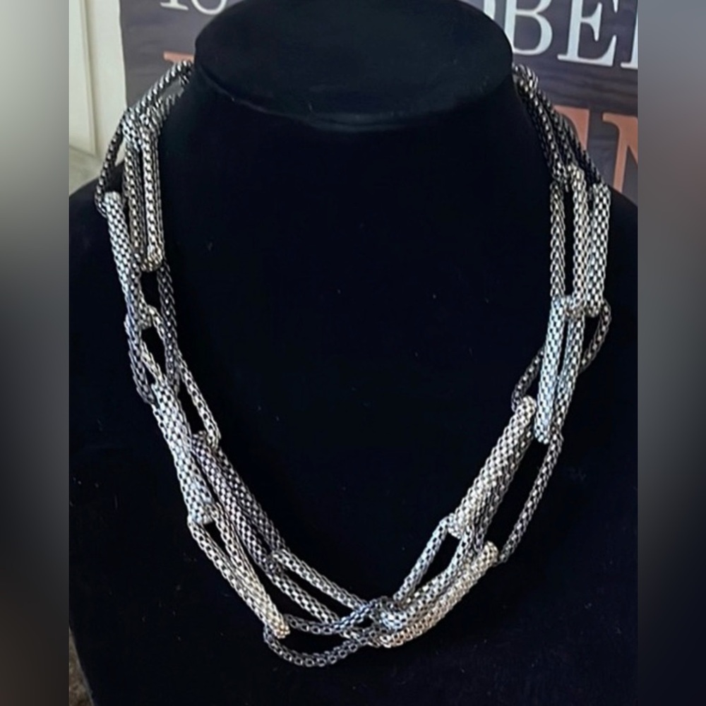 Necklace Whimsygoth Mesh Link SilverTone Pewter Gunmetal Punk Lightweight Edgy